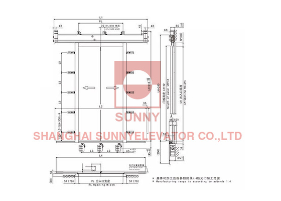 Chống cháy hai tấm cửa mở trung tâm cho thang máy