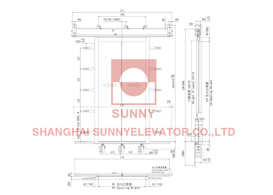 Chống cháy hai tấm trung tâm mở cửa hạ cánh cho thang máy chở khách